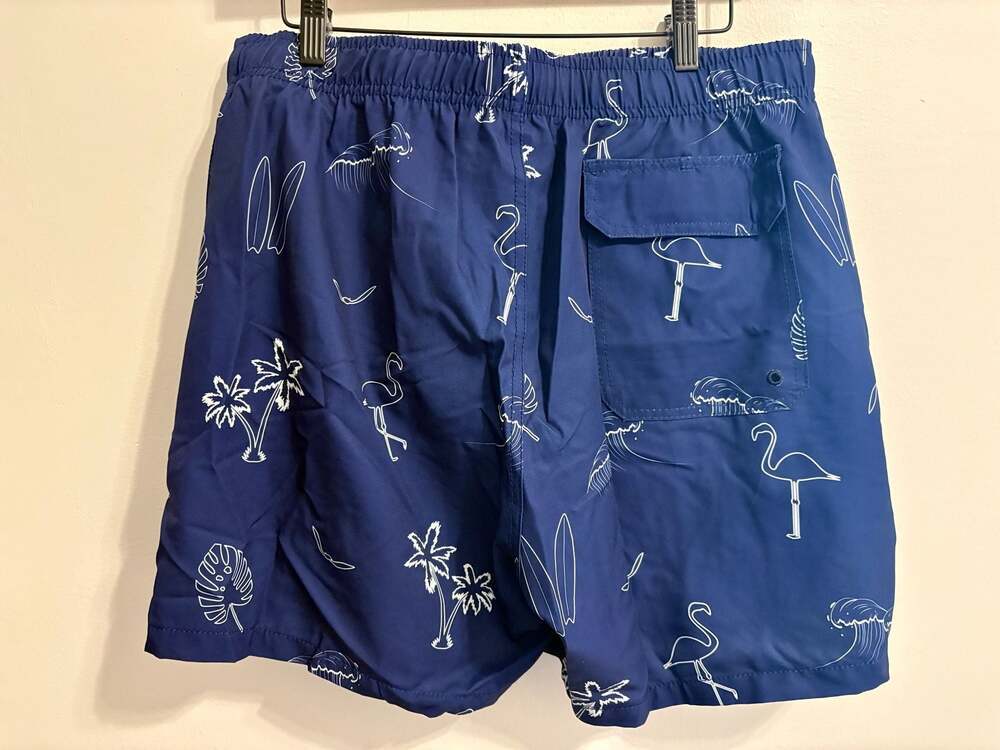 Zyia Active Co. Men's Tropical Flamingo Print Swim Trunks Large Summer Vacation - Picture 2 of 4